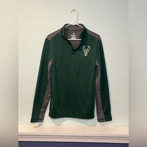 Fanatics Men’s NBA Green Gray Milwaukee Bucks 1/4 Zip Pullover, Size Small